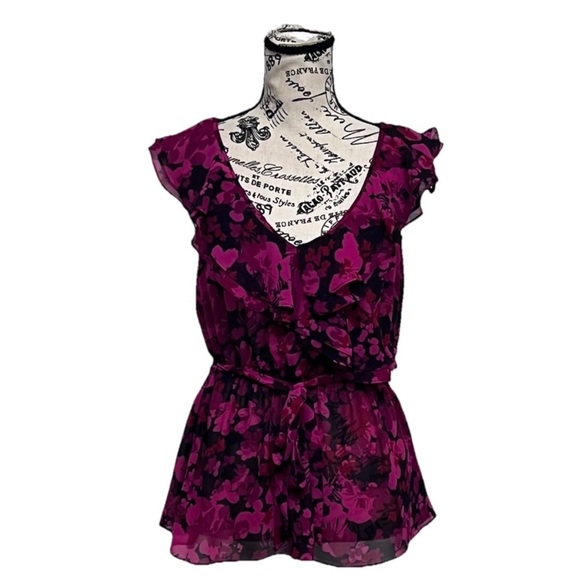 Vtg Y2K Express Sheer Floral Ruffle Top M Dark Romantic Goth Fairy Coquette - Picture 2 of 11